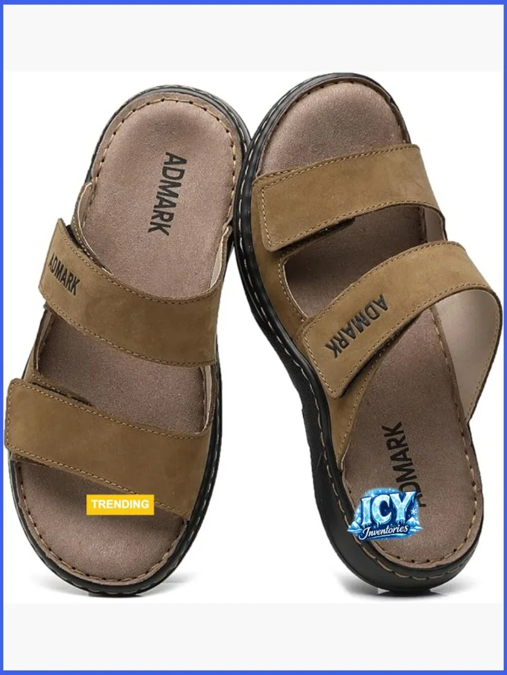 Men's Full-Grain Leather Slide Sandals, Arch Support Memory Foam, Adjustable
